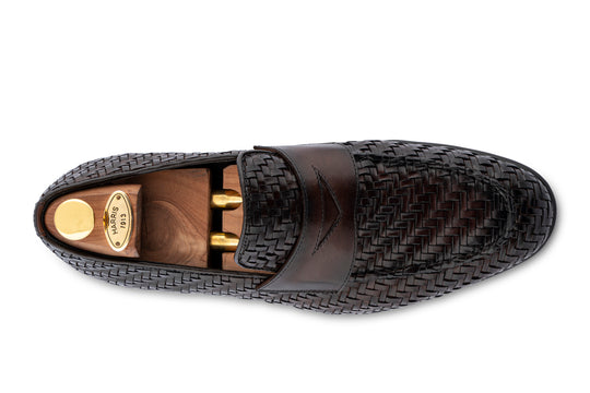 Points à la main Moccasin en cuir tissé à la main