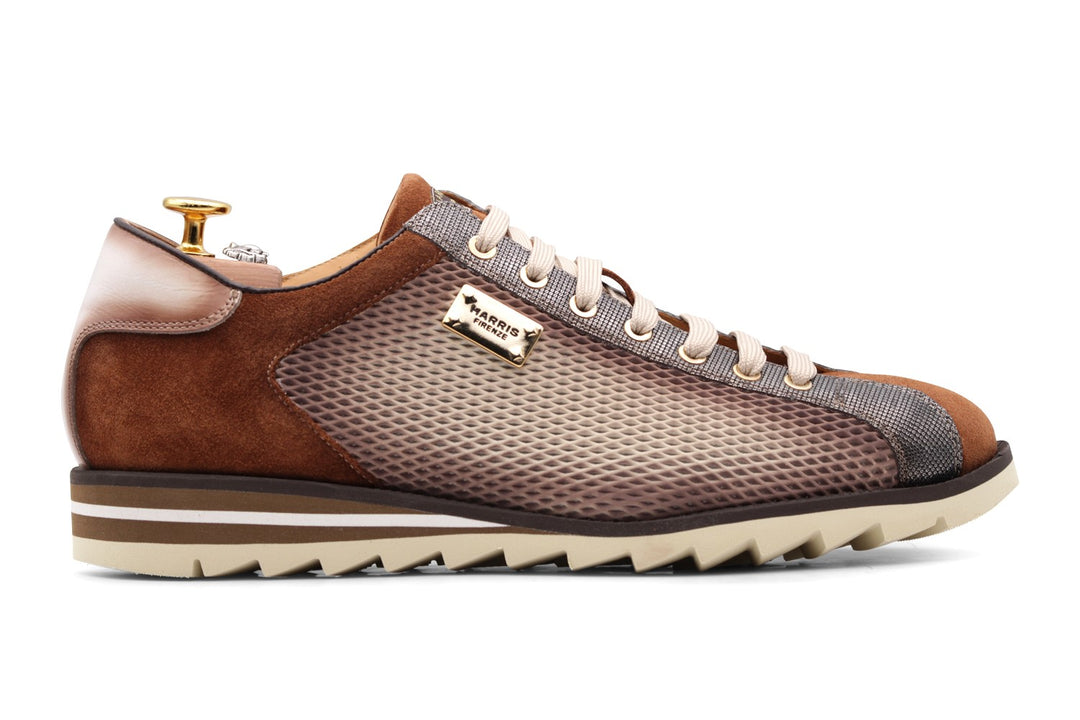 Sneakers in pelle traforata sfumata e suede