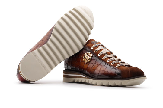 Krokodileffekt Leder -Turnschuhe und Wildleder