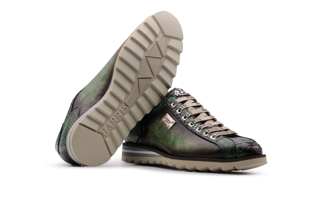 Zapatillas de cuero pintadas a mano y pitón