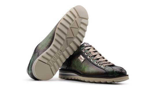 Zapatillas de cuero pintadas a mano y pitón