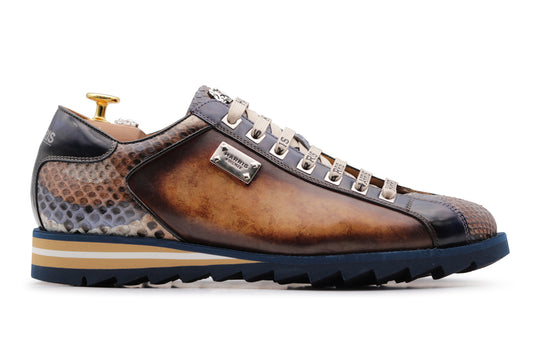 Hand -painted leather and python sneakers
