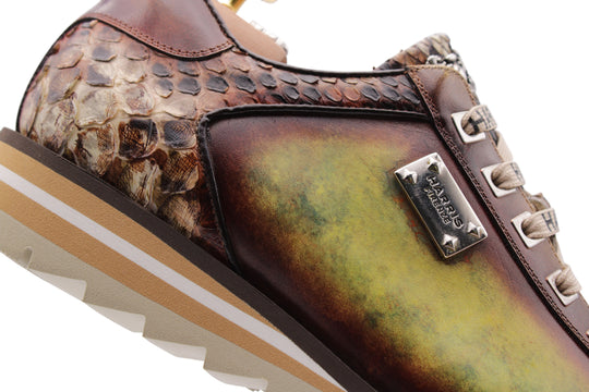 Baskets en cuir peint à la main et python