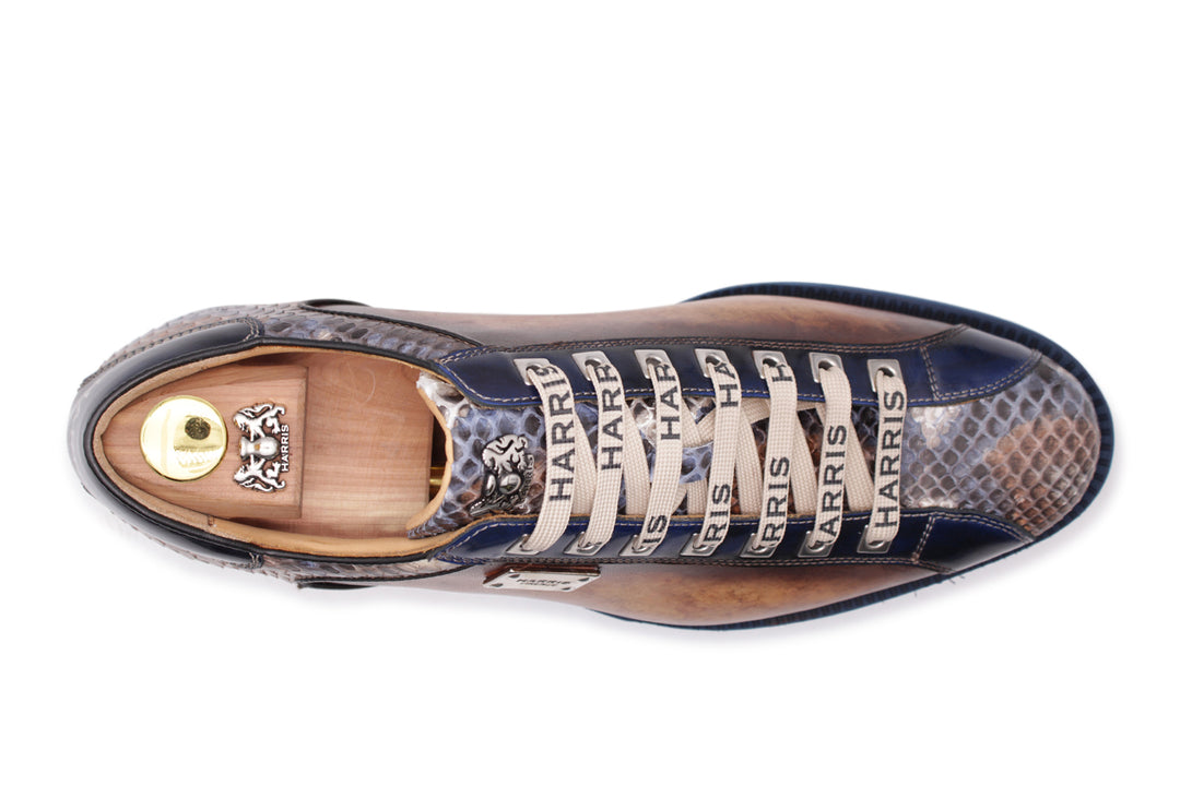 Hand -painted leather and python sneakers