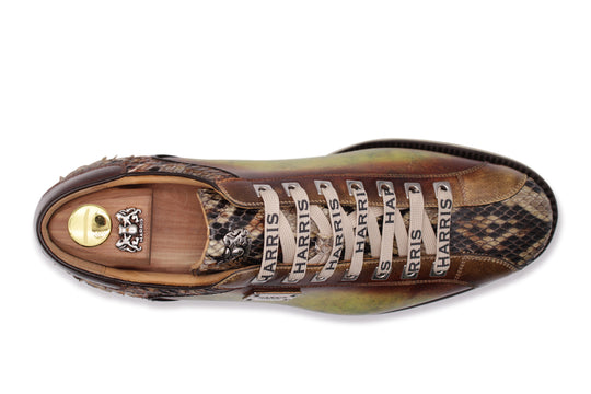 Baskets en cuir peint à la main et python