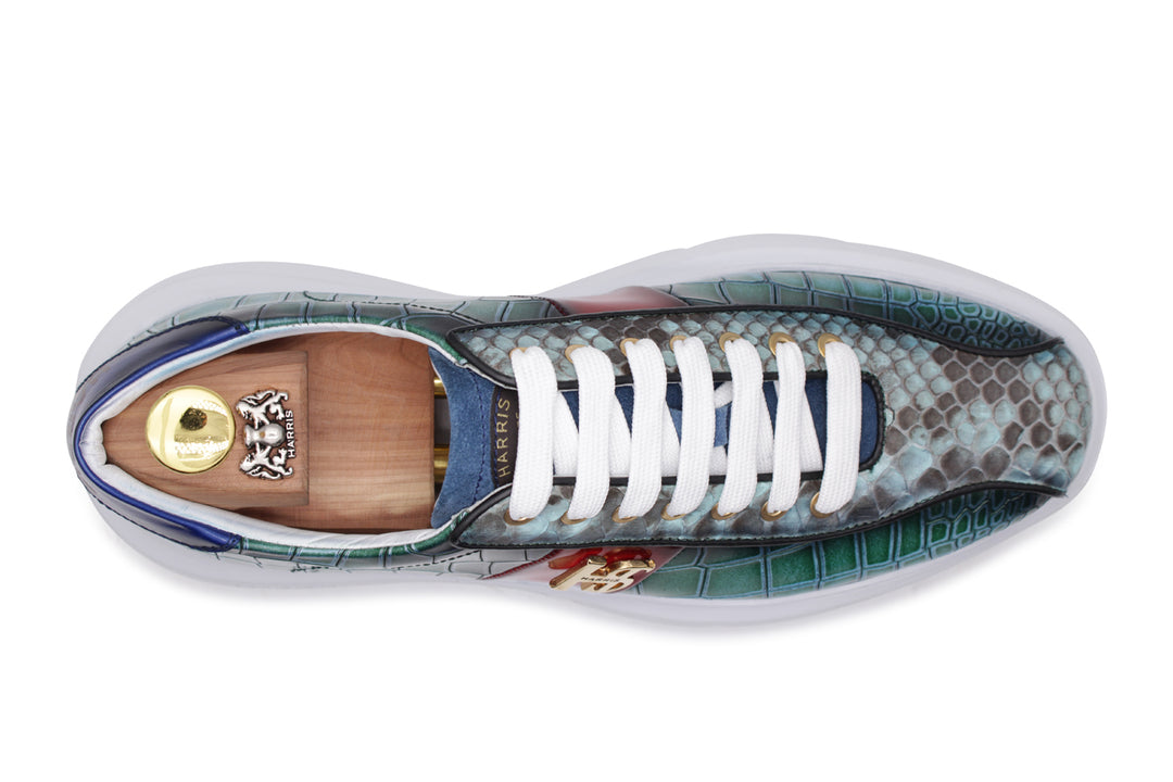 Printed leather and python sneakers