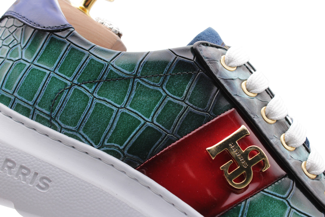 Printed leather and python sneakers