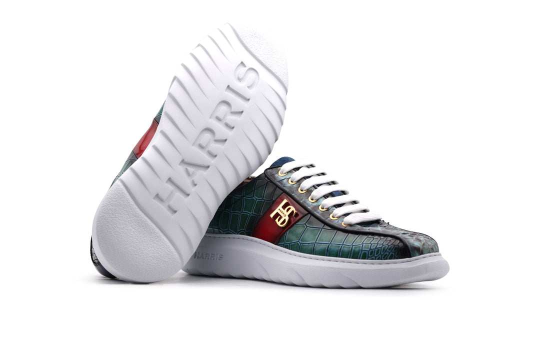 Printed leather and python sneakers