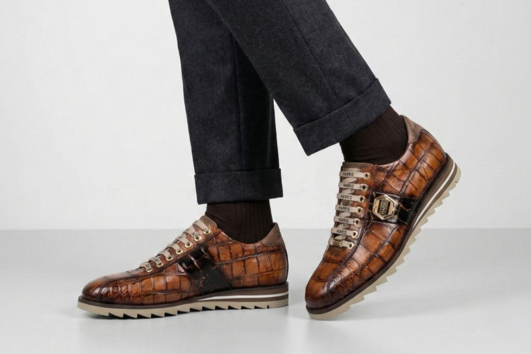 Sneakers with crocodile effect