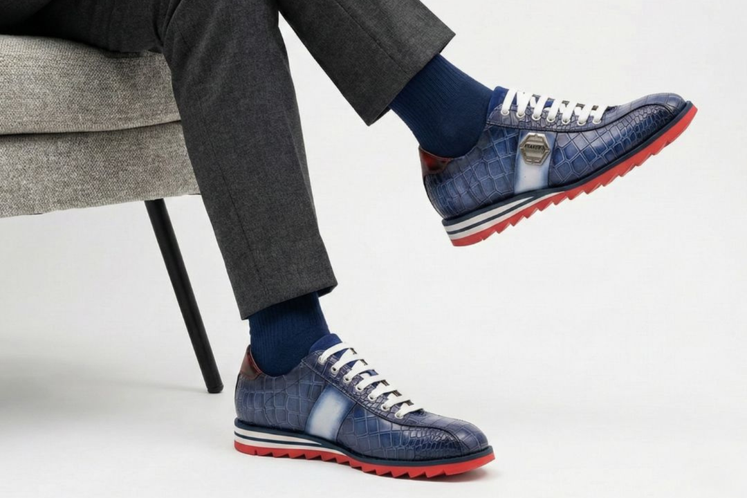 Sneakers with crocodile effect