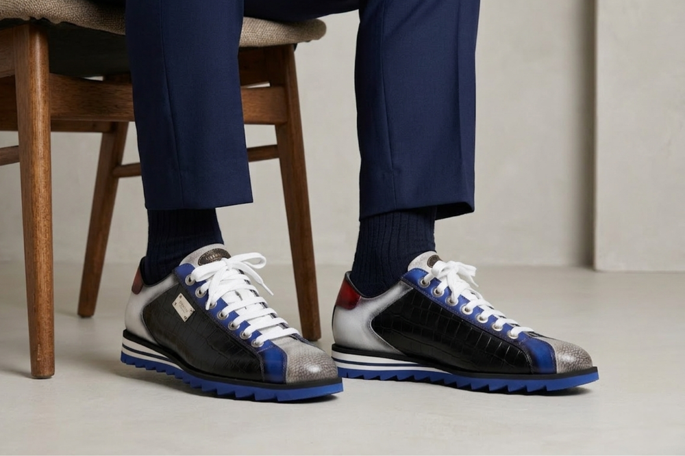 Sneakers effetto coccodrillo e dettagli sfumati