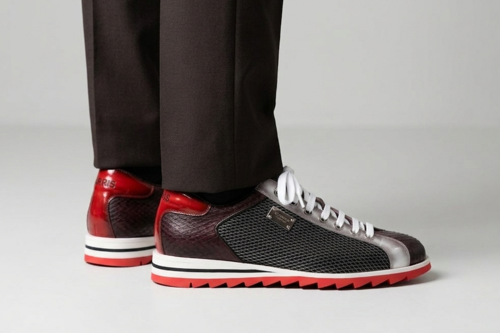 Sneakers in pelle stampata e pitone