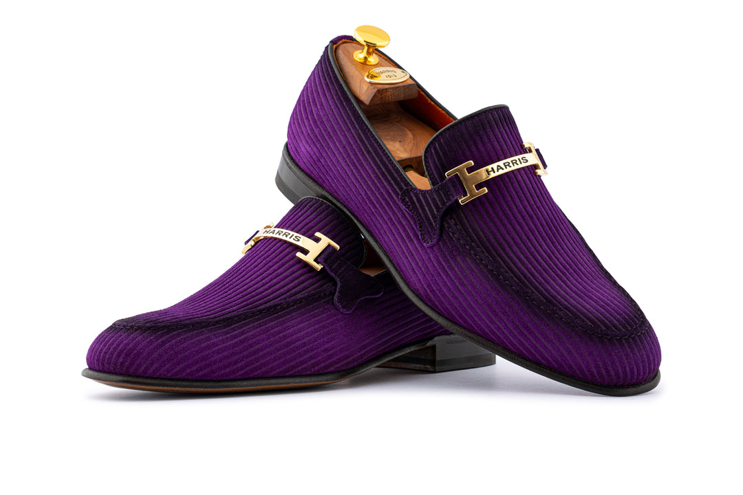 Mocassino in suede rigato con passante