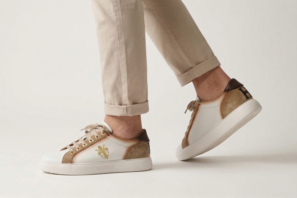 Sneakers in pelle e suede con ricamo