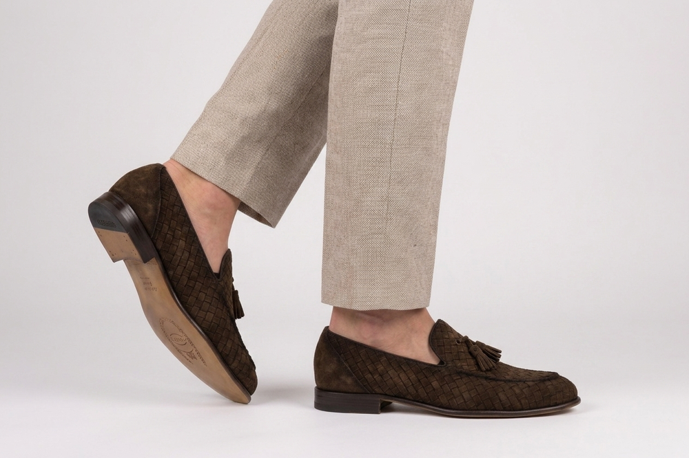Woven suede moccasin