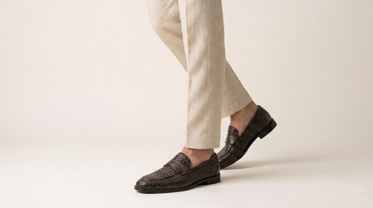 Mocassino in pelle intrecciata dipinto a mano