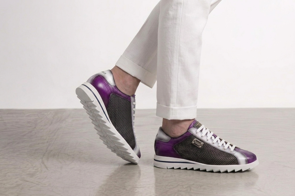 Sneakers in pelle stampata con dettagli in anguilla Viola
