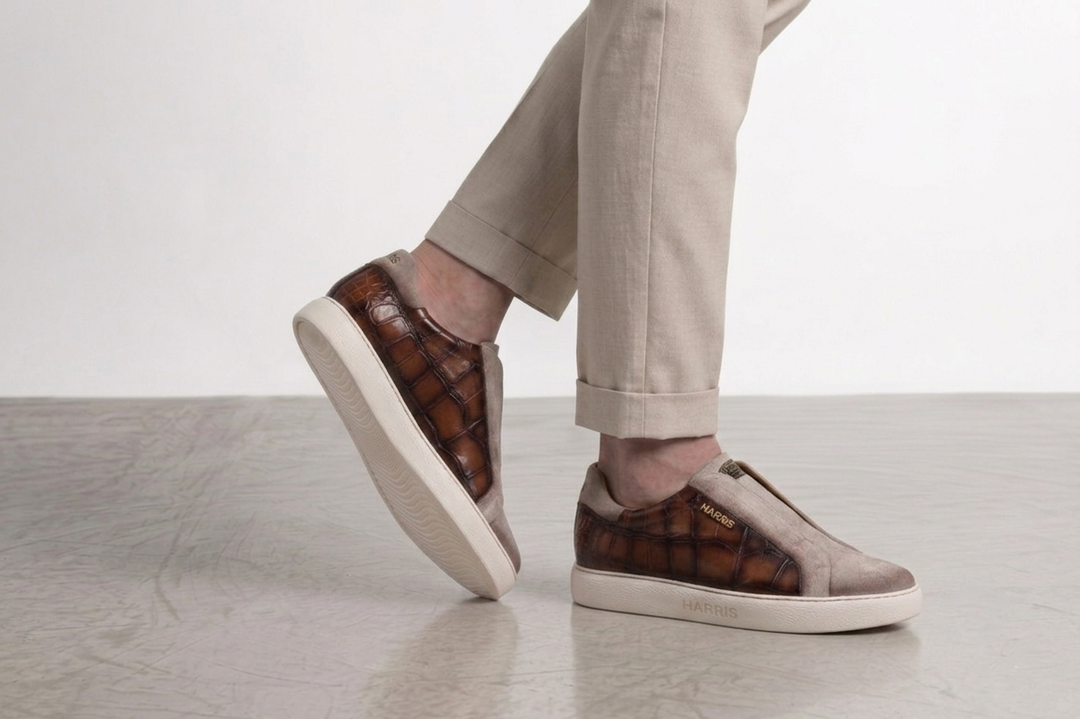 Sneakers slipon effetto coccodrillo Marrone