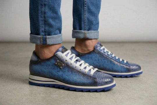 Sneakers in pelle stampata e pitone