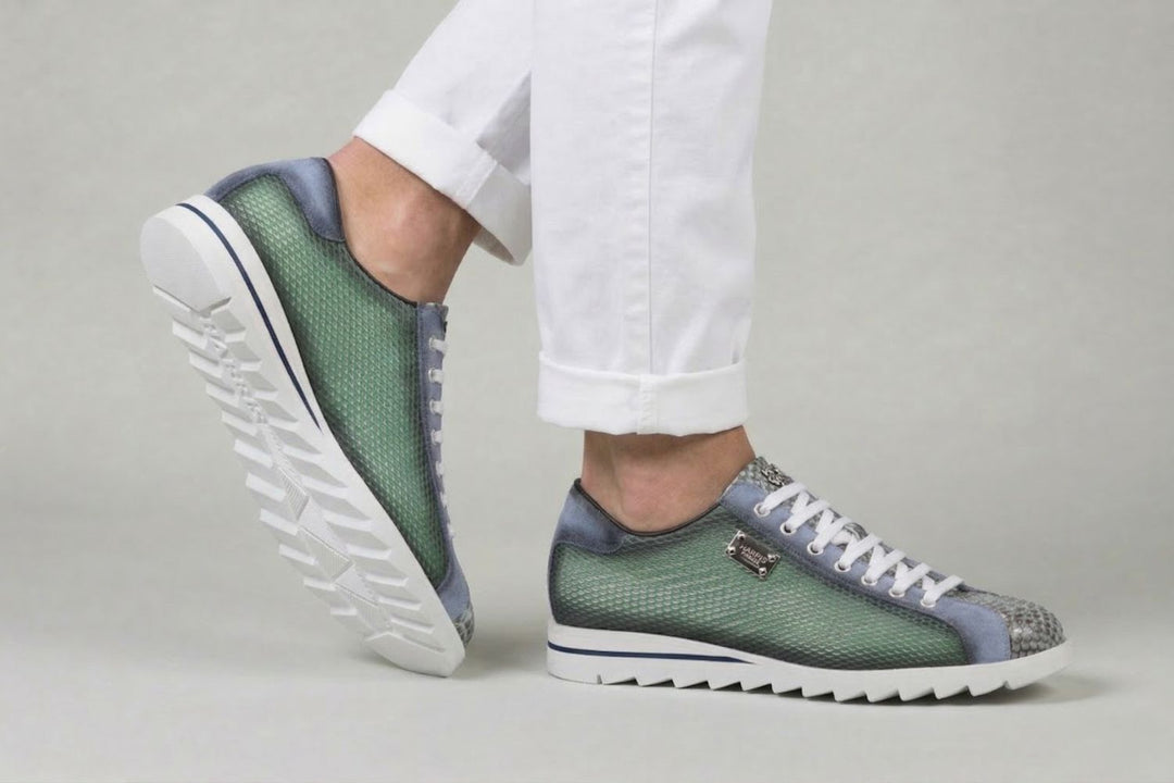 Sneakers in pelle stampata e pitone