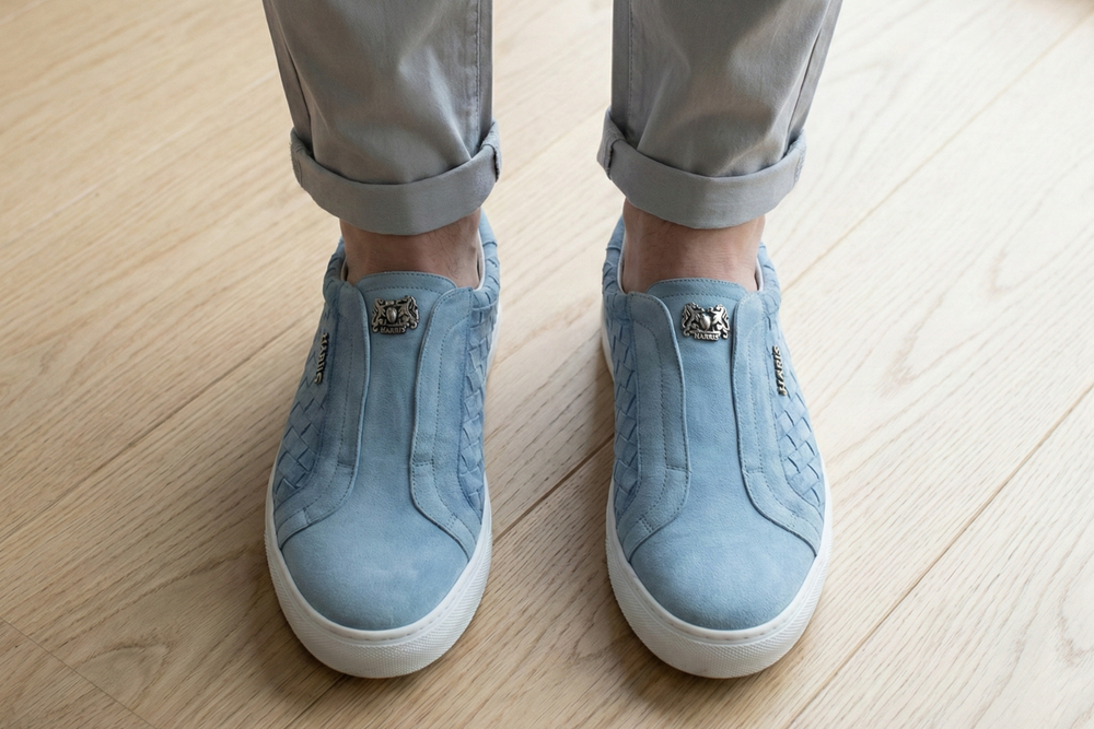 Baskets à enfiler en cuir tressé