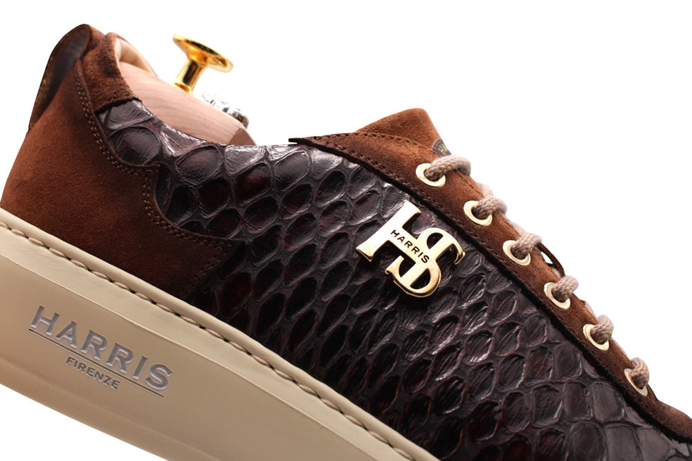 Sneakers in pelle stampata e camoscio