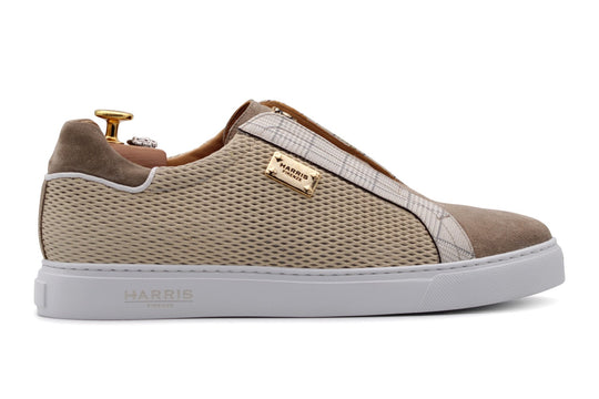 Sneakers slipon effetto traforato e suede