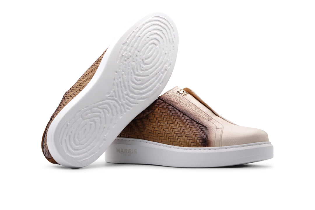 Sneakers slipon in pelle intrecciata