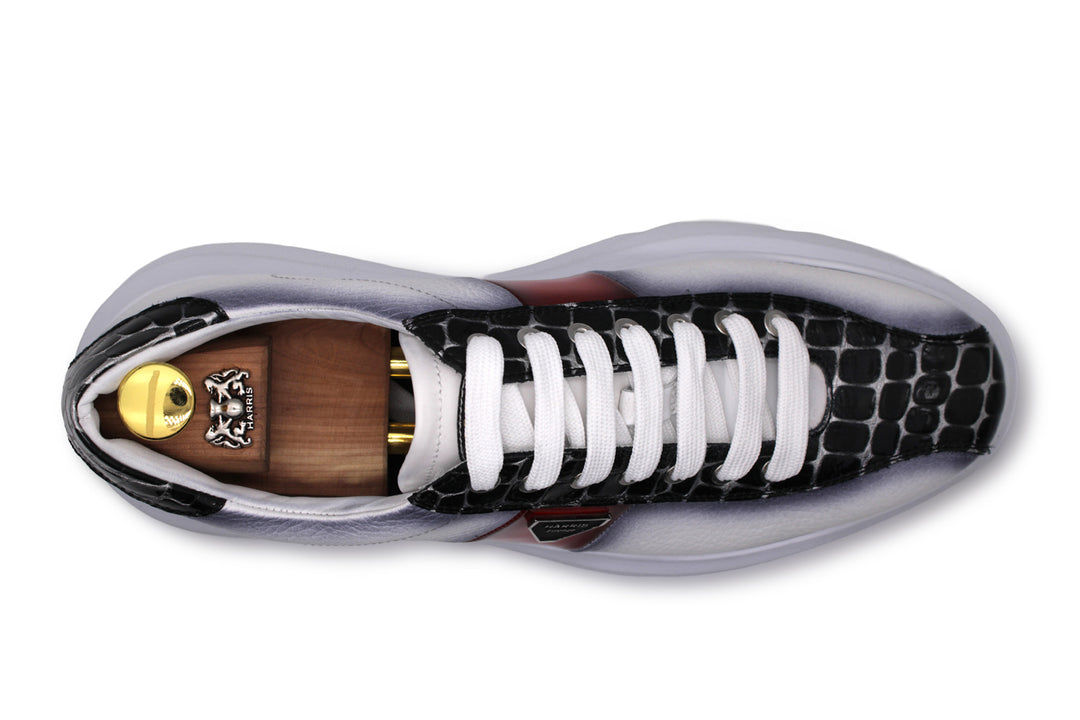 Sneakers in pelle morbida con effetto coccodrillo