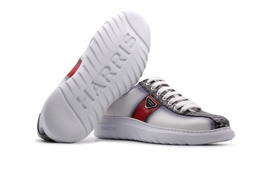 Sneakers in pelle morbida con effetto coccodrillo