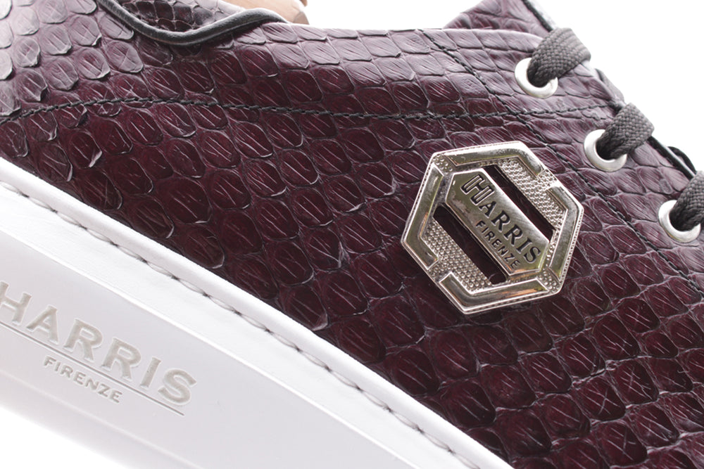 Burgundy python leather sneakers