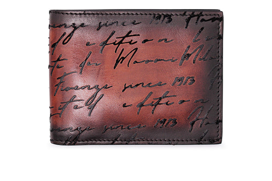 Wallet in hand-painted leather and writer print