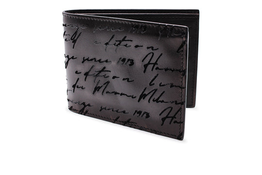 Wallet in hand-painted leather and writer print