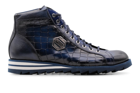 Stiefeletten aus handbemaltem Leder mit Krokodileffekt