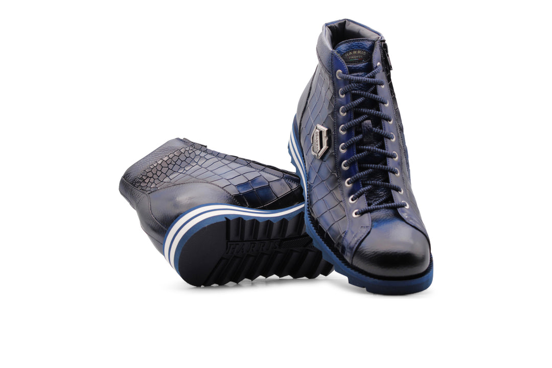 Stiefeletten aus handbemaltem Leder mit Krokodileffekt