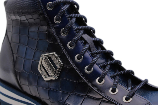 Stiefeletten aus handbemaltem Leder mit Krokodileffekt