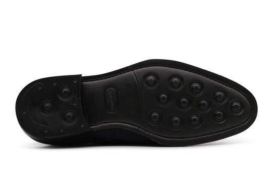 Doppia fibbia in suede blu sfumata a mano