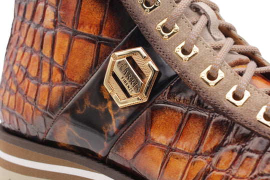 Stiefeletten aus Leder mit Krokodileffekt