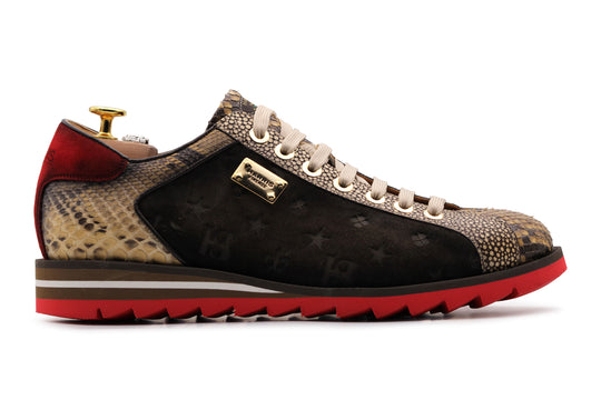 Sneakers in camoscio monogram e pitone