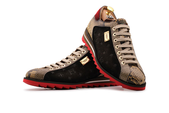 Sneakers in camoscio monogram e pitone