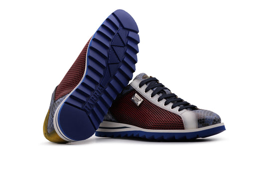 Printed leather and python sneakers