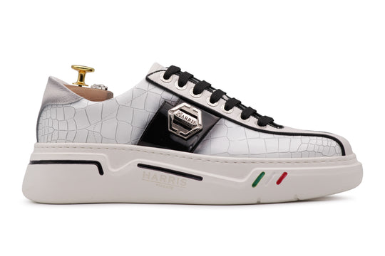 Sneakers in pelle effetto coccodrillo