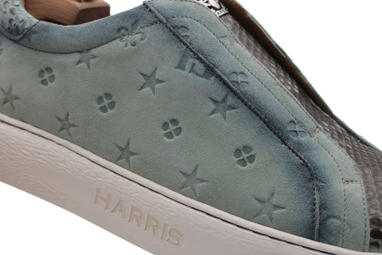 Sneakers slipon in suede stampato e pitone Celeste