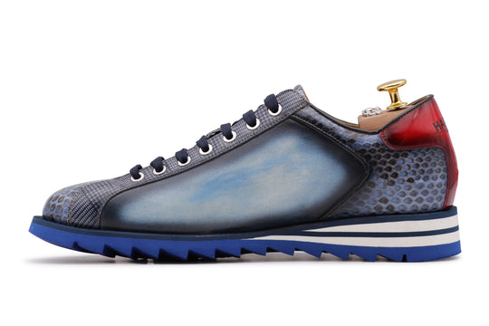 Sneakers in suede e pitone con cuciture imbottite