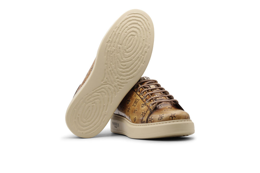 Ledersneaker mit Vintage-Print