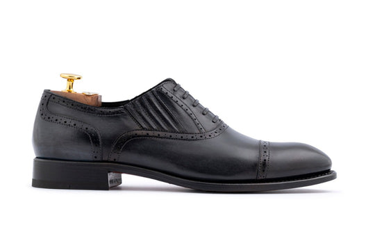 Slip-On Francesina with Brogue Decorations and Hand-Shaded Finish